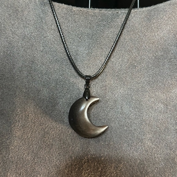 Silver Sheen Obsidian Crescent Moon Pendant Necklace - Picture 10 of 10